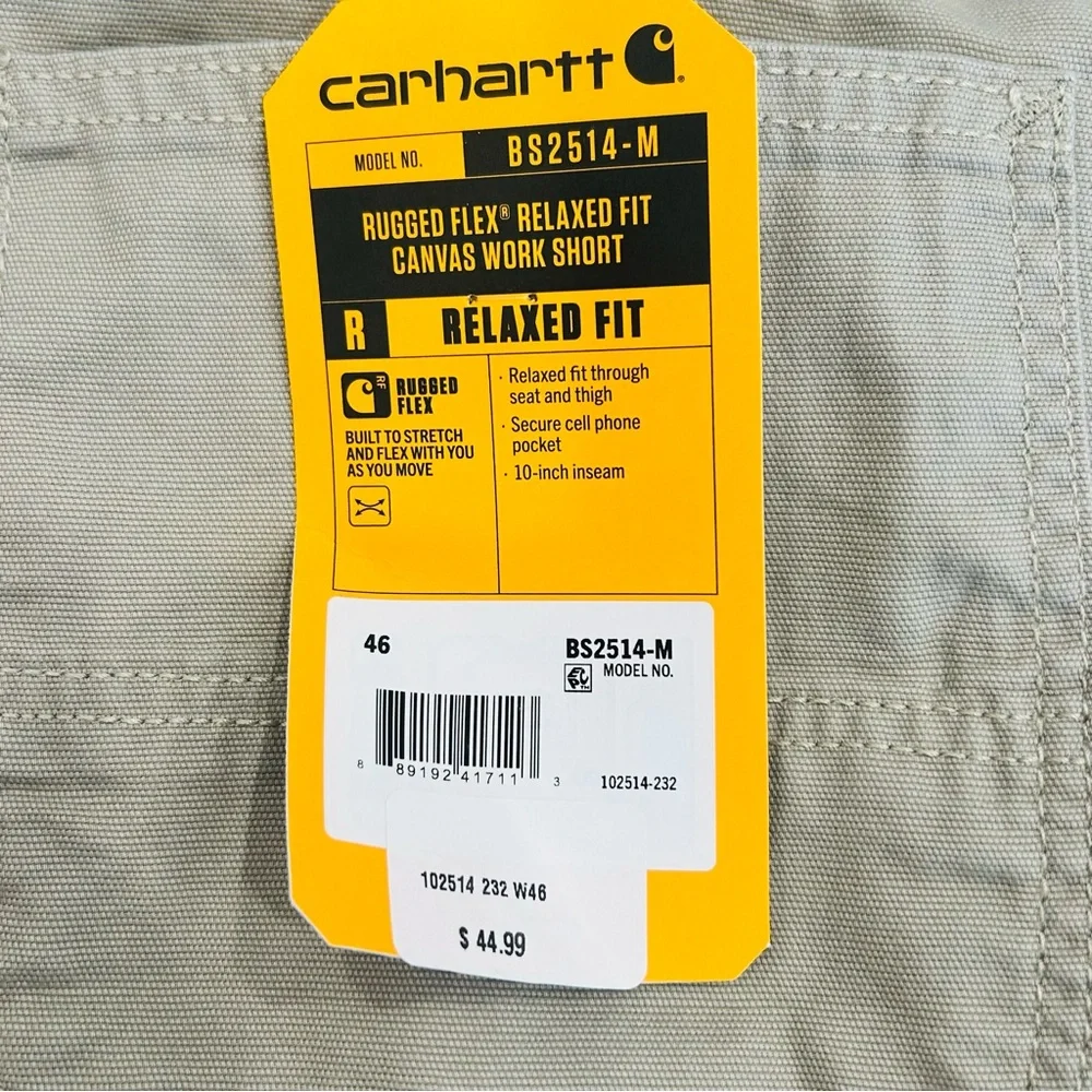 Carhartt Men’s Rugged Flex Relaxed Fit‎ Canvas Work Shorts, Tan, Size 44 - Picture 12 of 16